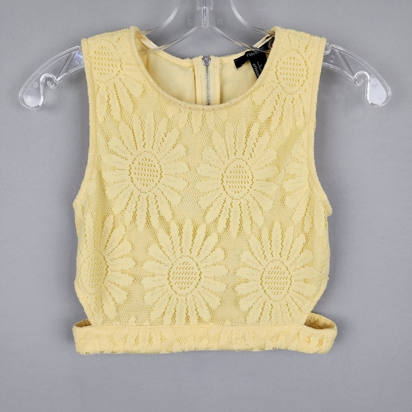 Forever 21 Yellow Floral Sleeveless Crop Top Sz SM - Picture 1 of 6